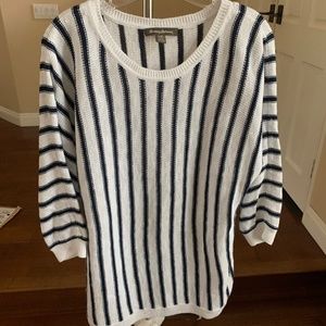 Tommy Bahama Nautical Navy & White Vertical Stripe Sweater, Size Large